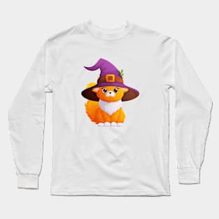 Cute and fluffy cat in a purple witch hat Long Sleeve T-Shirt